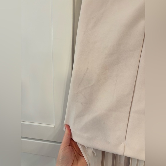 Naked Wardrobe Funnel Neck Mixed Media Maxi Dress in cream off white - Picture 7 of 8